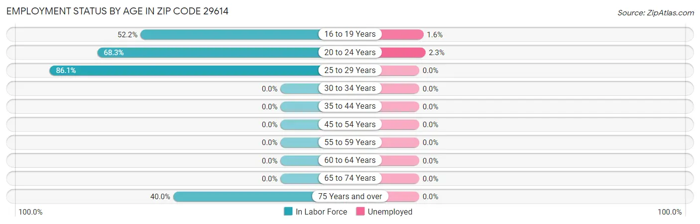 Employment Status by Age in Zip Code 29614