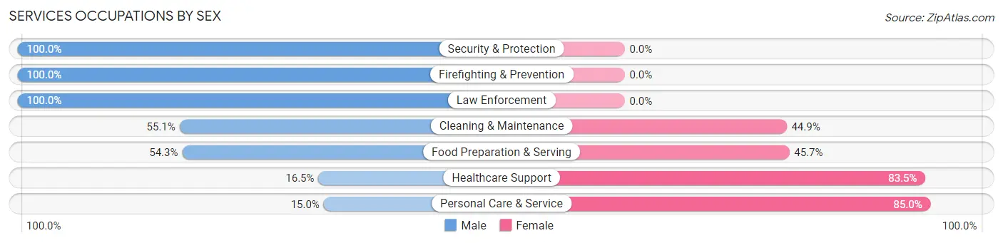 Services Occupations by Sex in Zip Code 29644
