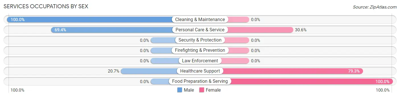 Services Occupations by Sex in Zip Code 29664