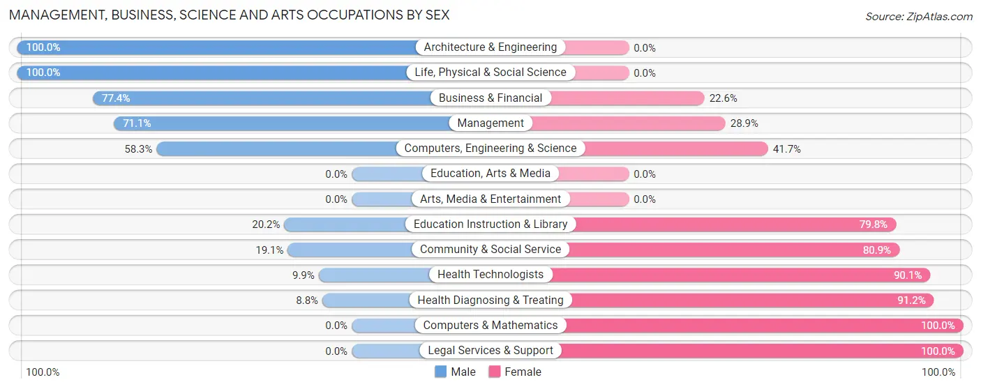 Management, Business, Science and Arts Occupations by Sex in Zip Code 29689