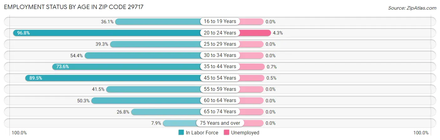 Employment Status by Age in Zip Code 29717