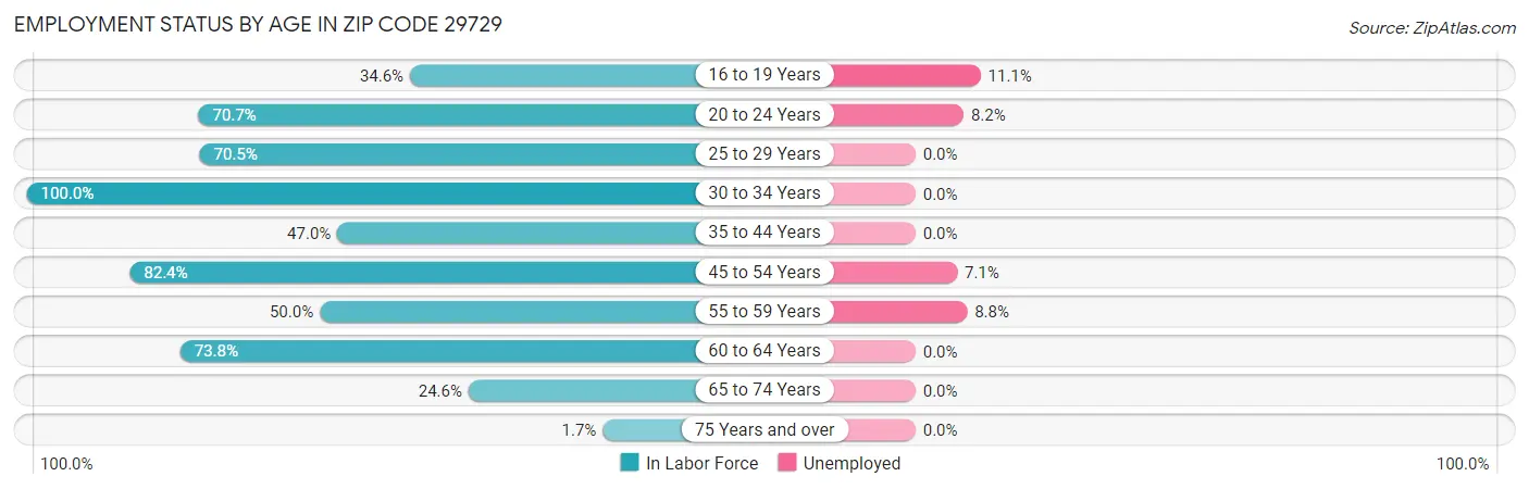 Employment Status by Age in Zip Code 29729