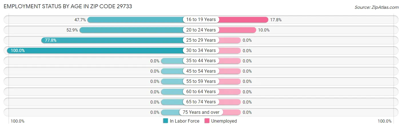 Employment Status by Age in Zip Code 29733