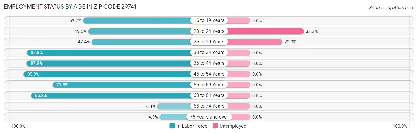 Employment Status by Age in Zip Code 29741