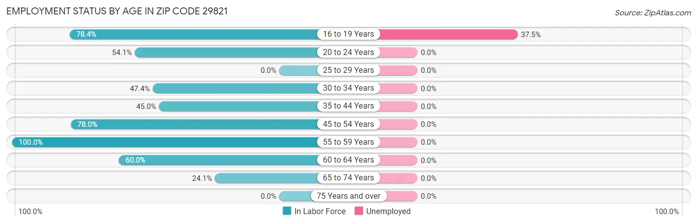 Employment Status by Age in Zip Code 29821