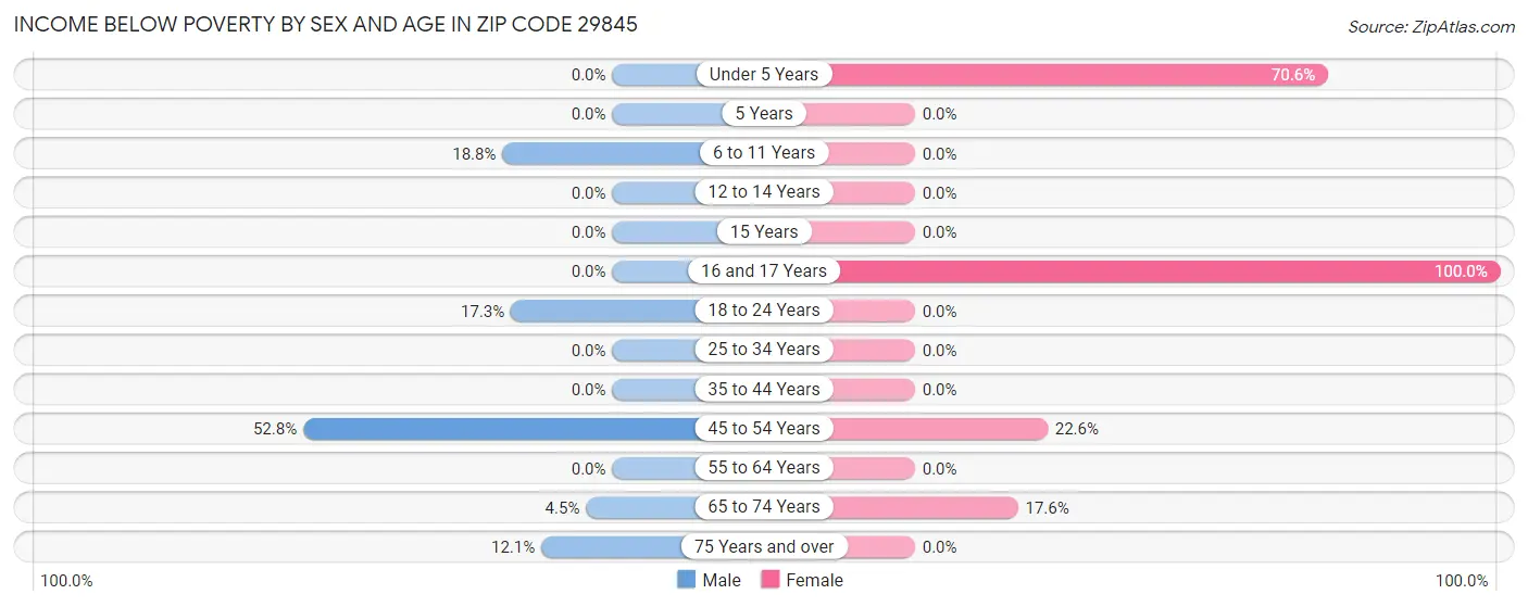 Income Below Poverty by Sex and Age in Zip Code 29845