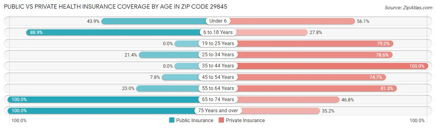 Public vs Private Health Insurance Coverage by Age in Zip Code 29845