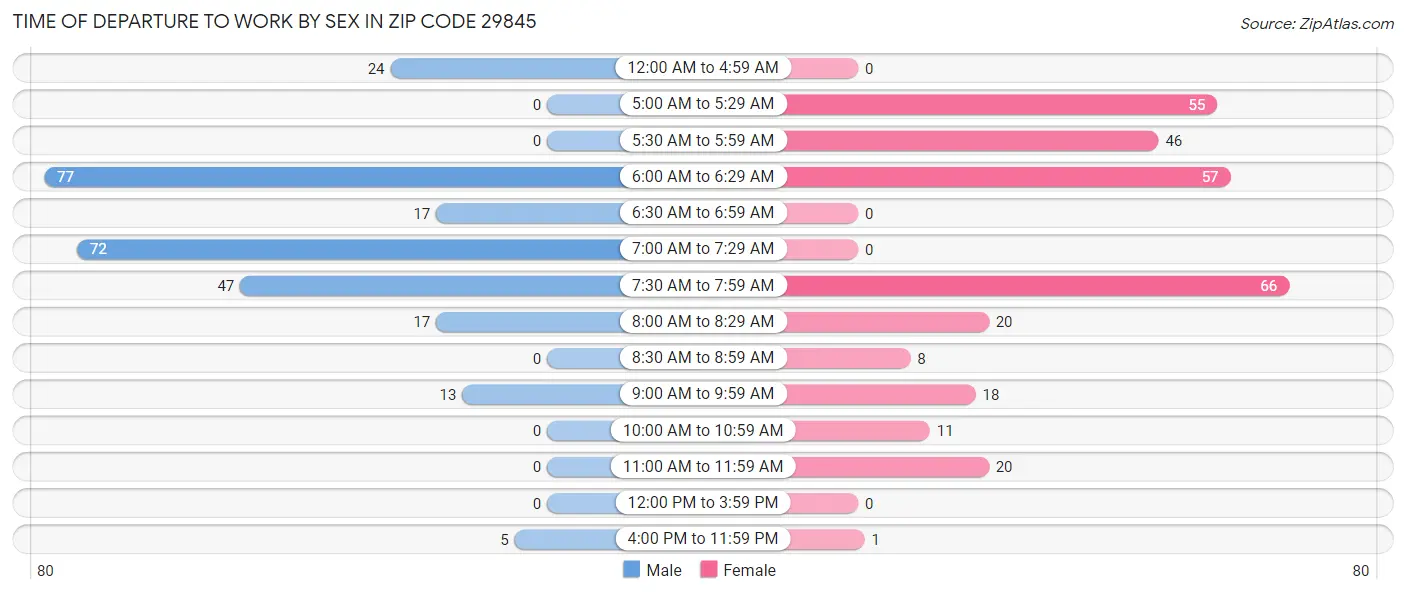 Time of Departure to Work by Sex in Zip Code 29845