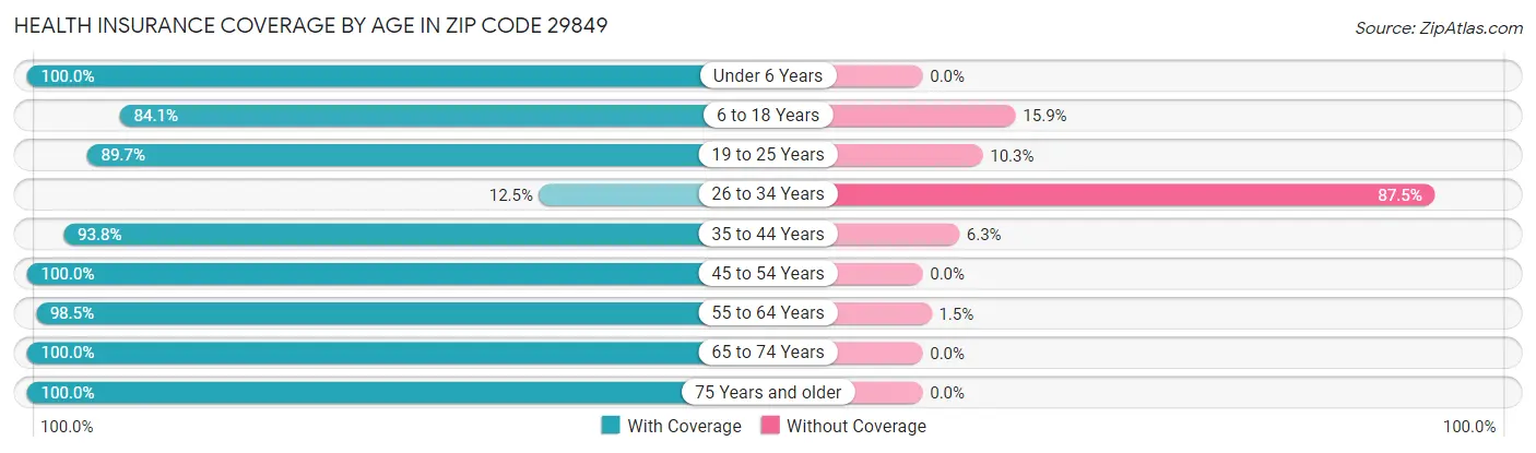 Health Insurance Coverage by Age in Zip Code 29849
