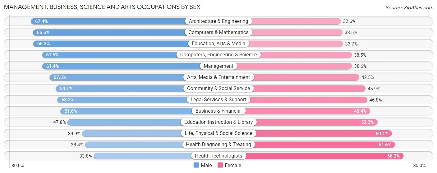 Management, Business, Science and Arts Occupations by Sex in Zip Code 30345