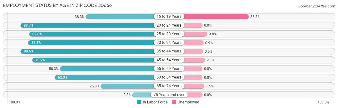 Employment Status by Age in Zip Code 30666