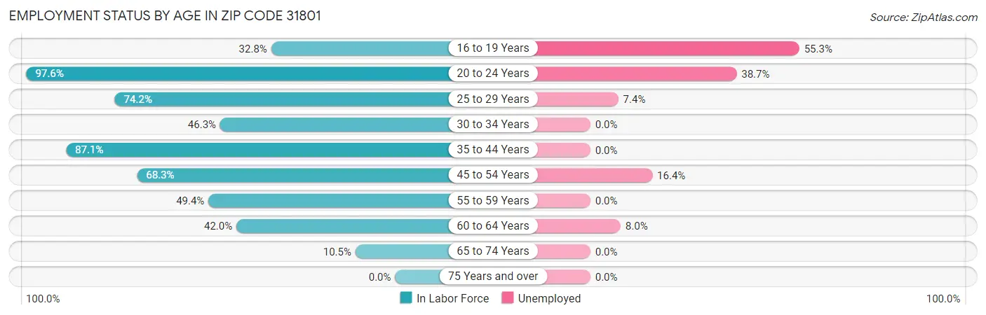 Employment Status by Age in Zip Code 31801
