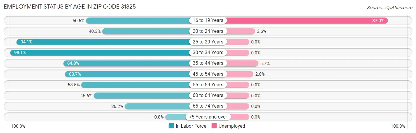 Employment Status by Age in Zip Code 31825