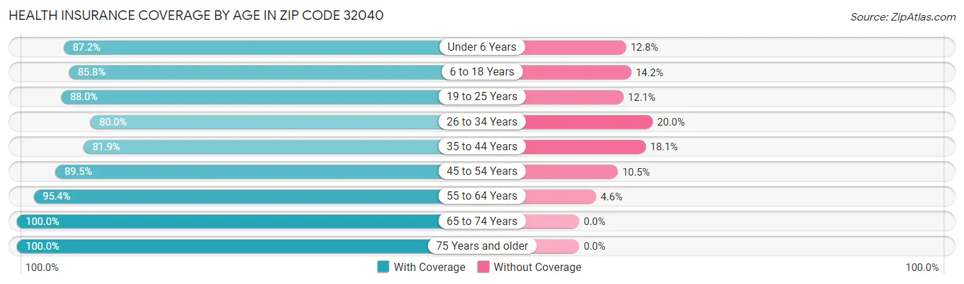 Health Insurance Coverage by Age in Zip Code 32040