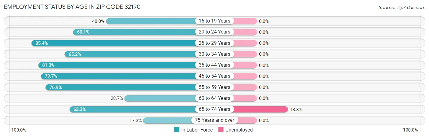 Employment Status by Age in Zip Code 32190