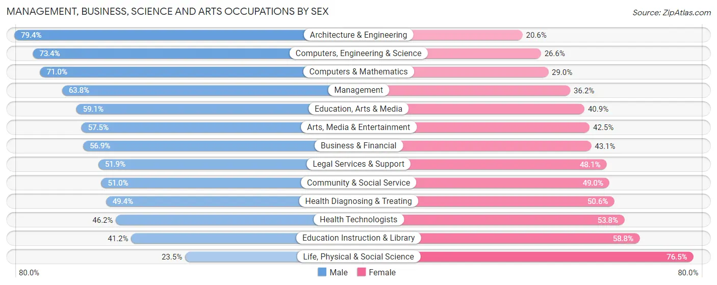 Management, Business, Science and Arts Occupations by Sex in Zip Code 33138