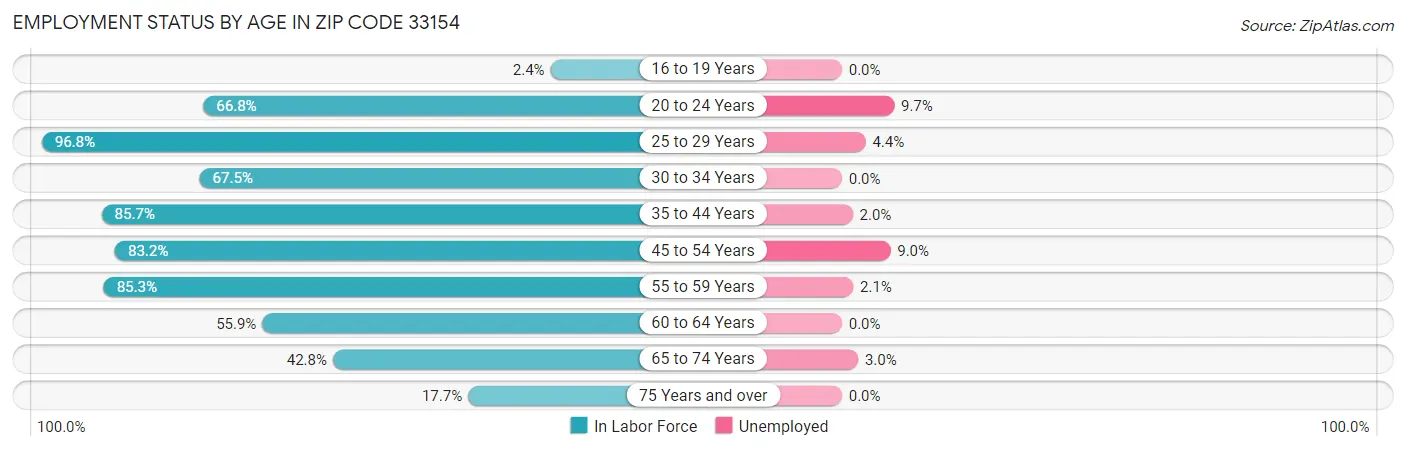 Employment Status by Age in Zip Code 33154