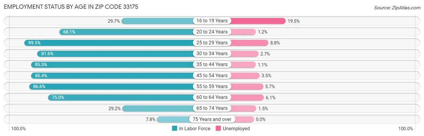 Employment Status by Age in Zip Code 33175