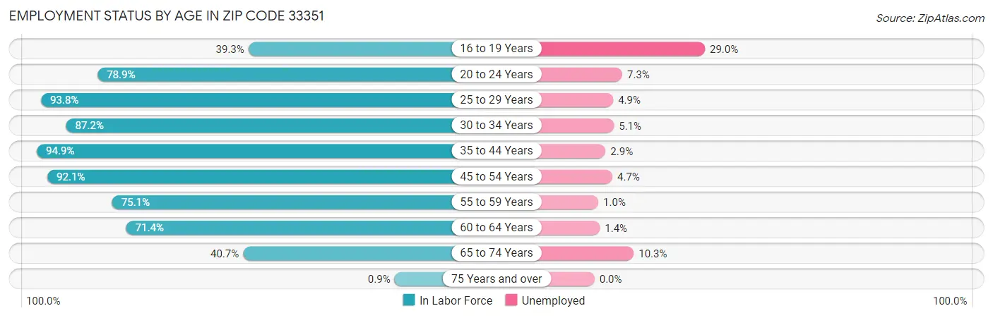 Employment Status by Age in Zip Code 33351