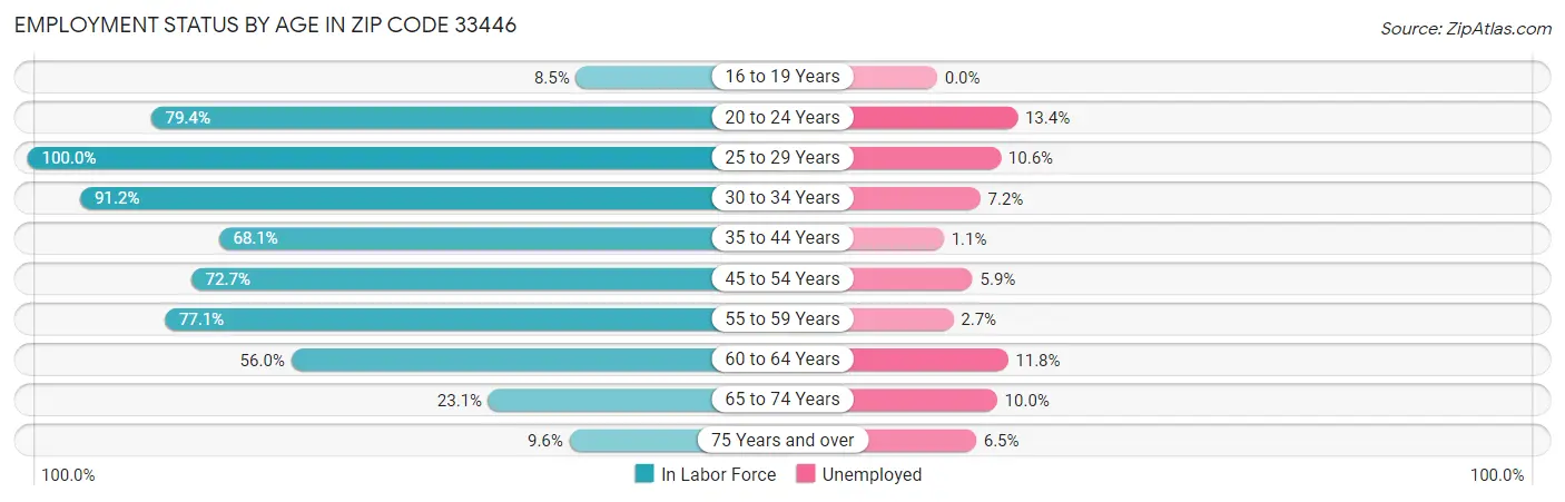 Employment Status by Age in Zip Code 33446