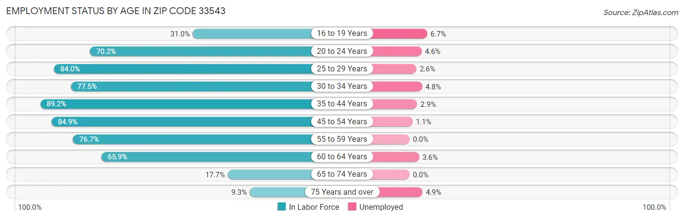 Employment Status by Age in Zip Code 33543