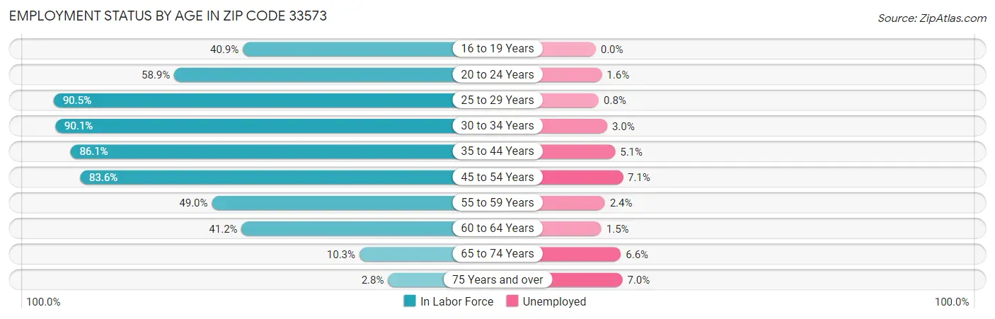 Employment Status by Age in Zip Code 33573