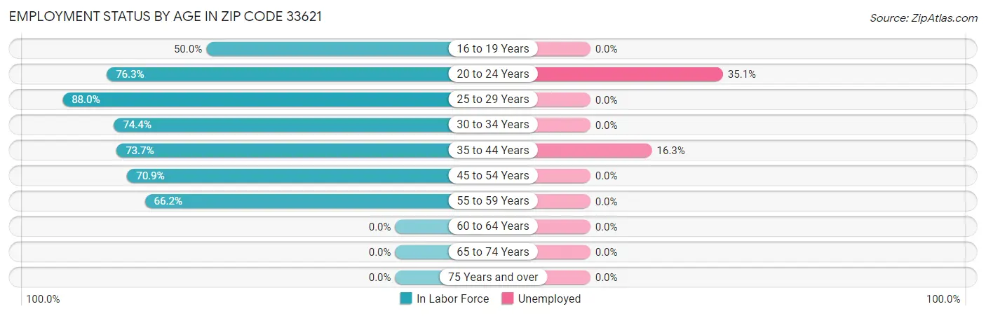 Employment Status by Age in Zip Code 33621