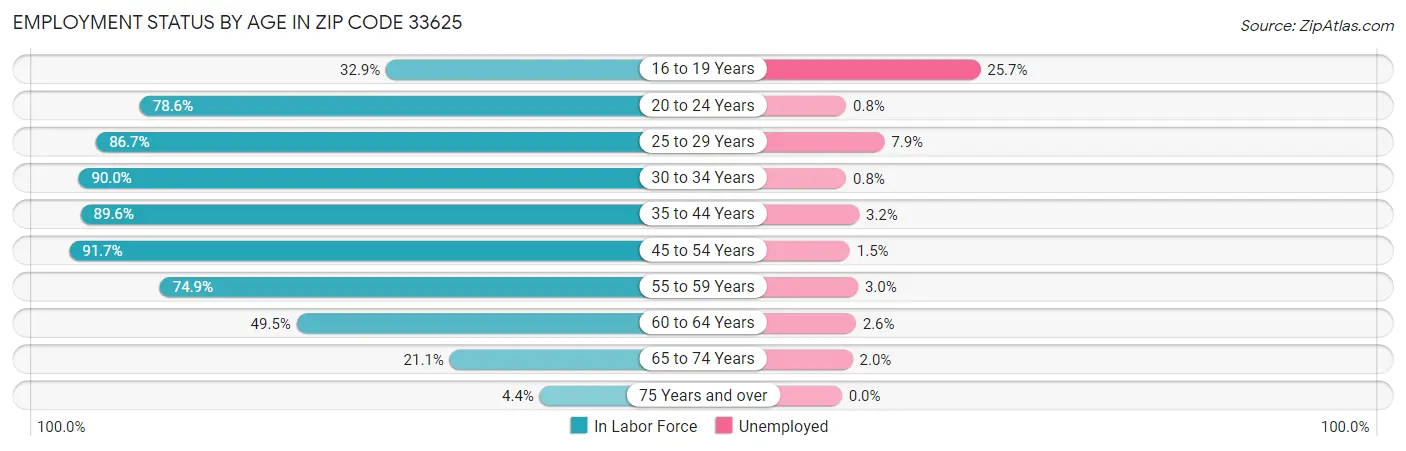 Employment Status by Age in Zip Code 33625