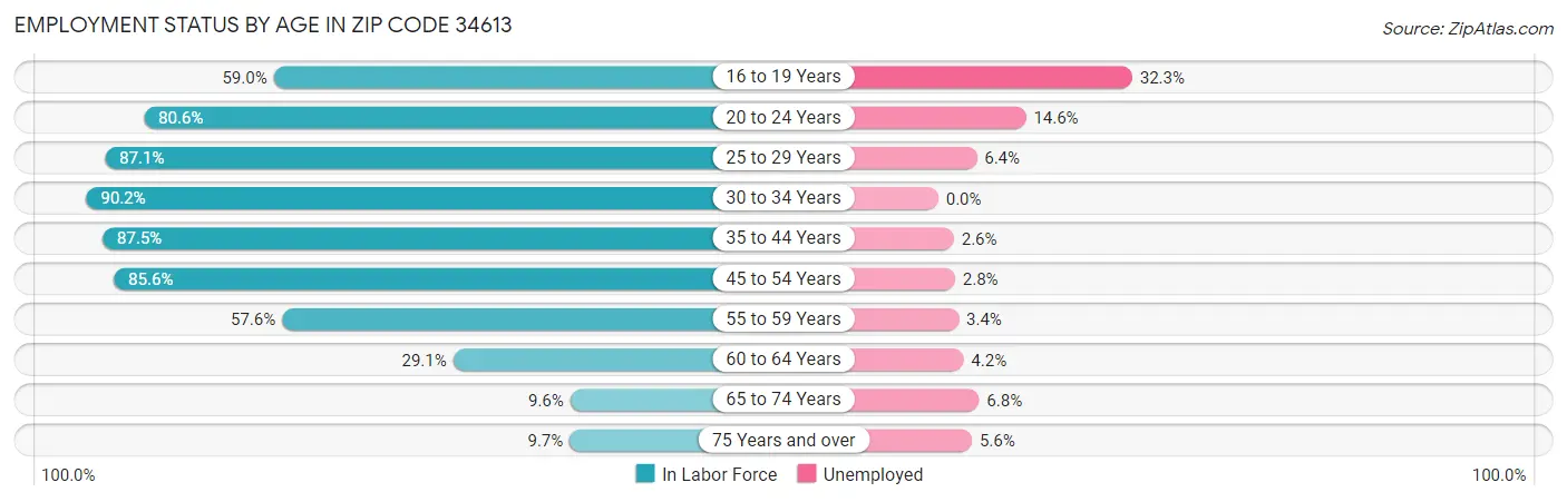 Employment Status by Age in Zip Code 34613