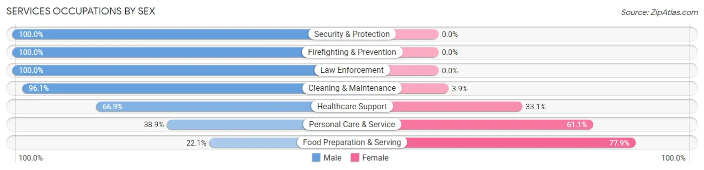 Services Occupations by Sex in Zip Code 34949