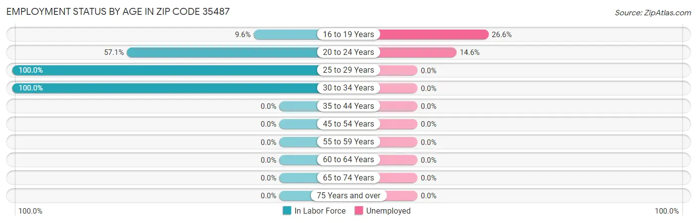 Employment Status by Age in Zip Code 35487