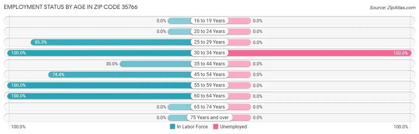 Employment Status by Age in Zip Code 35766