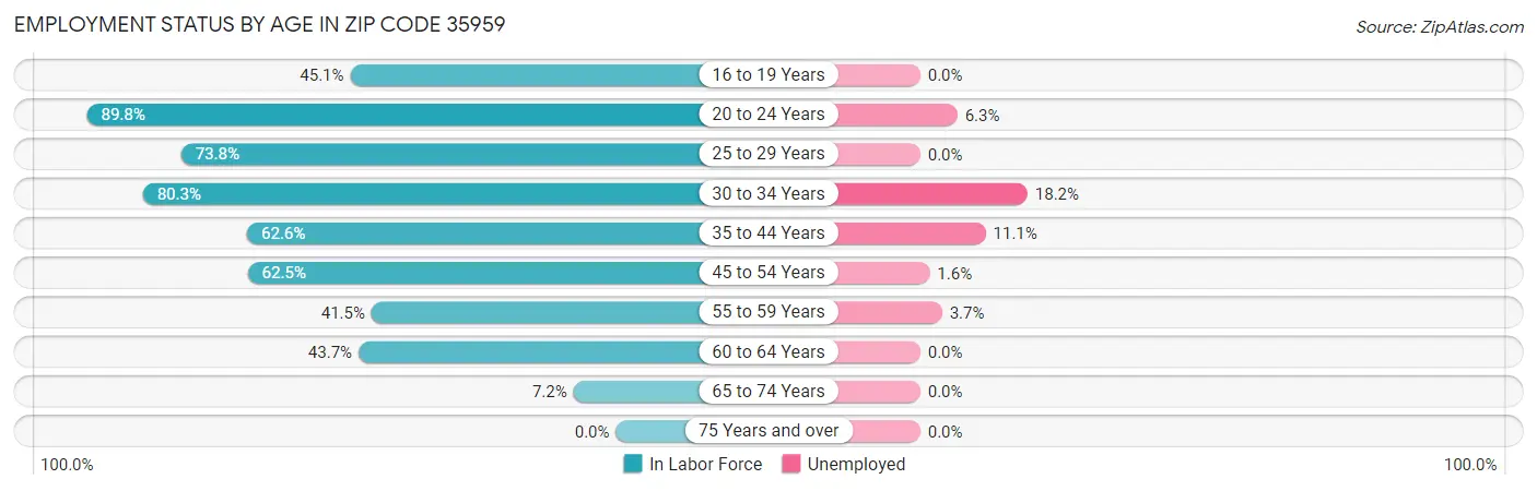Employment Status by Age in Zip Code 35959
