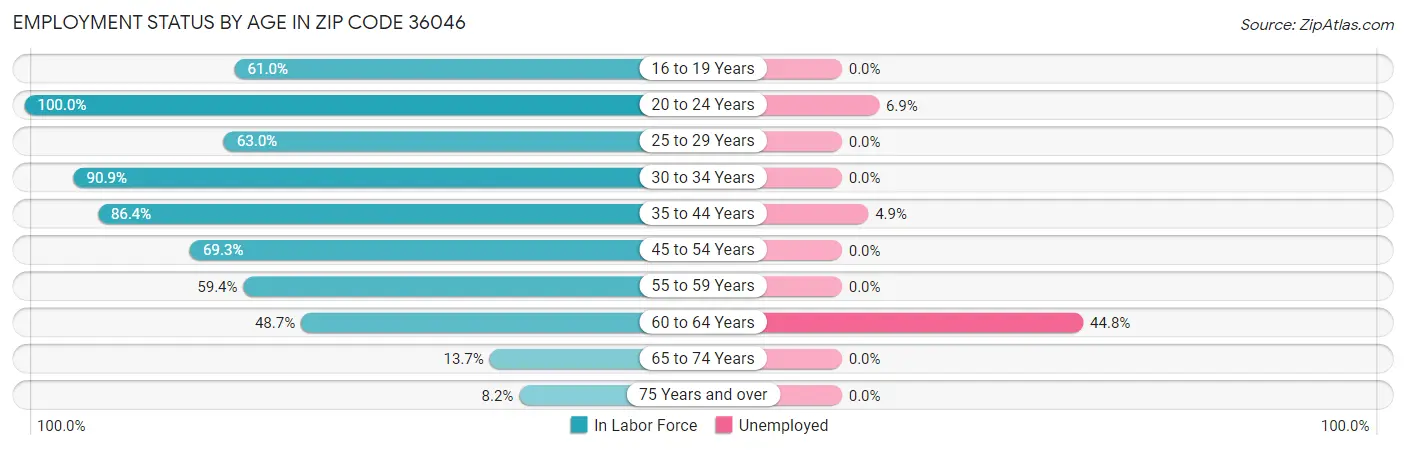 Employment Status by Age in Zip Code 36046