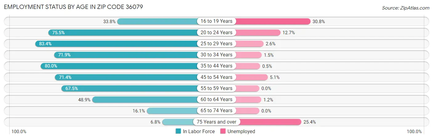 Employment Status by Age in Zip Code 36079