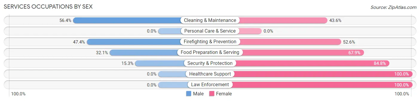 Services Occupations by Sex in Zip Code 36105