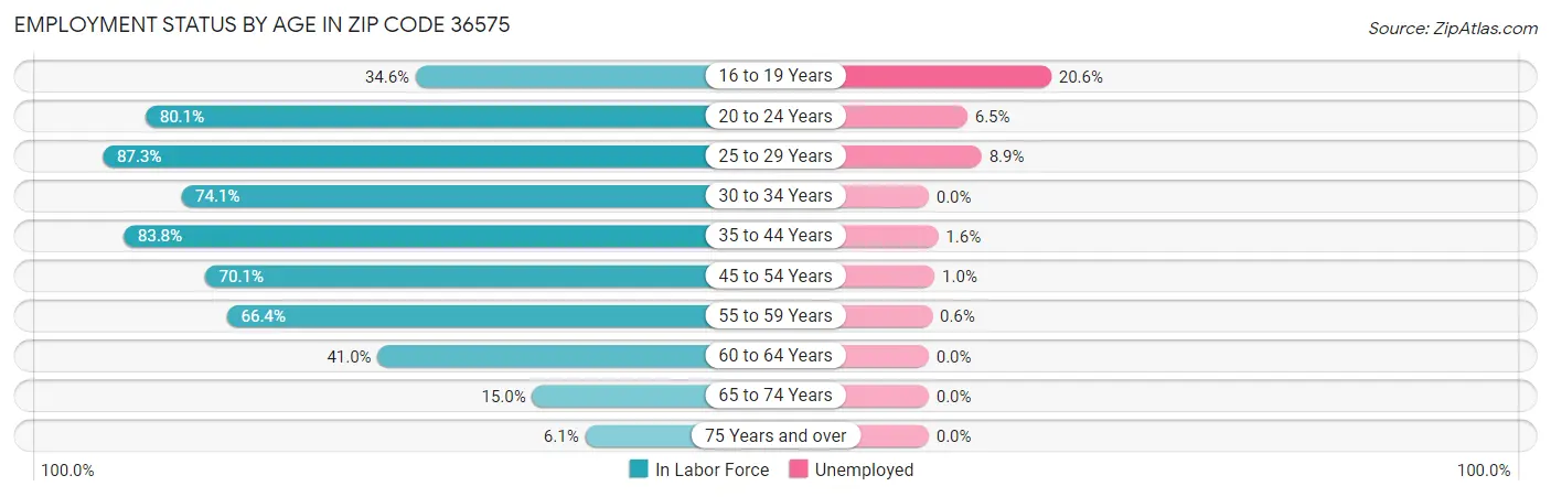 Employment Status by Age in Zip Code 36575