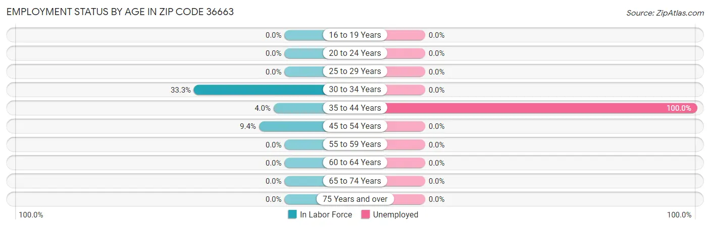 Employment Status by Age in Zip Code 36663