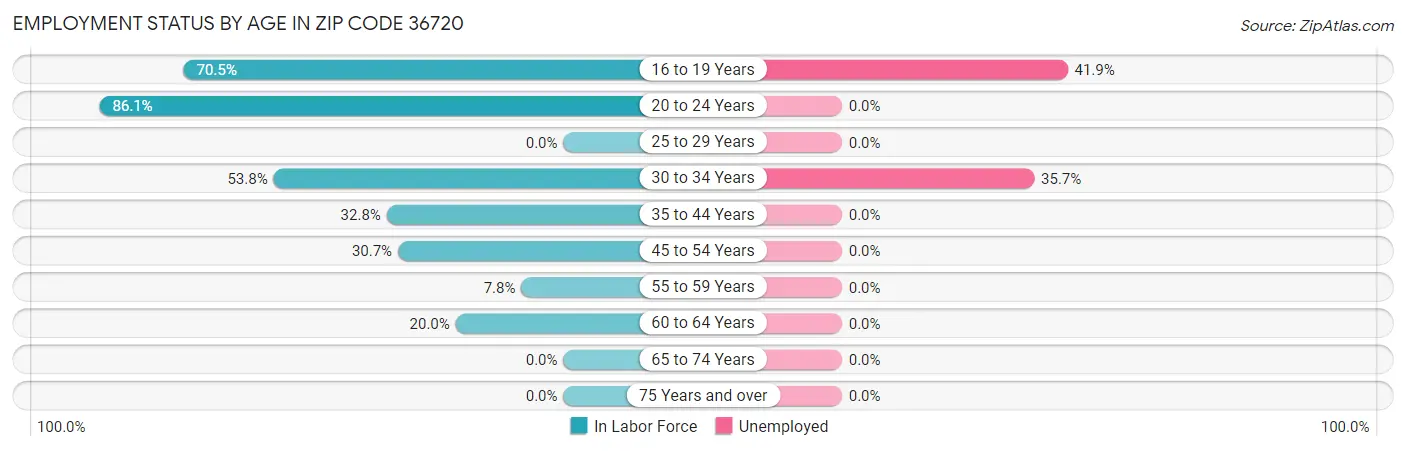 Employment Status by Age in Zip Code 36720