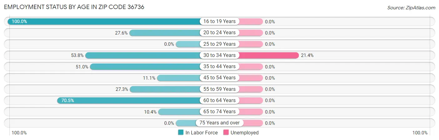 Employment Status by Age in Zip Code 36736