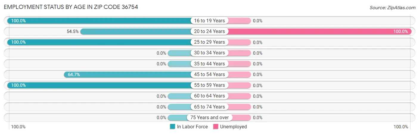 Employment Status by Age in Zip Code 36754
