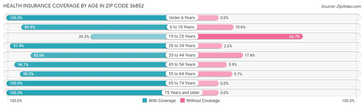 Health Insurance Coverage by Age in Zip Code 36852