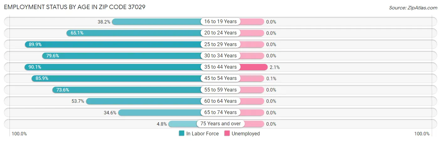 Employment Status by Age in Zip Code 37029