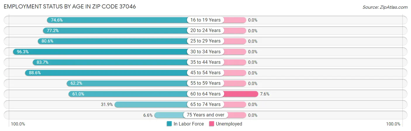Employment Status by Age in Zip Code 37046
