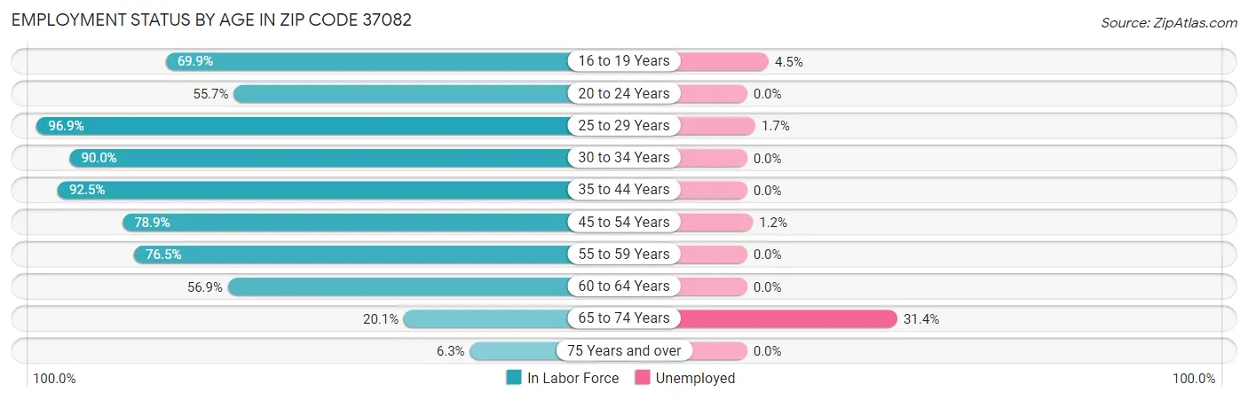 Employment Status by Age in Zip Code 37082