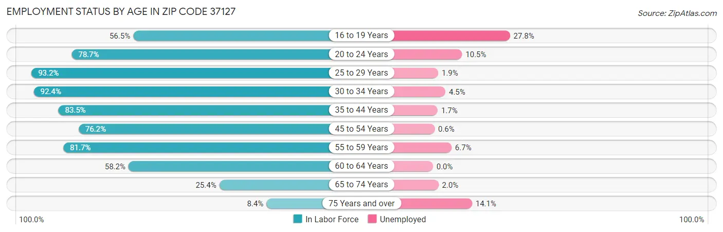 Employment Status by Age in Zip Code 37127