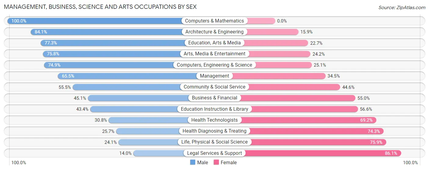 Management, Business, Science and Arts Occupations by Sex in Zip Code 37138