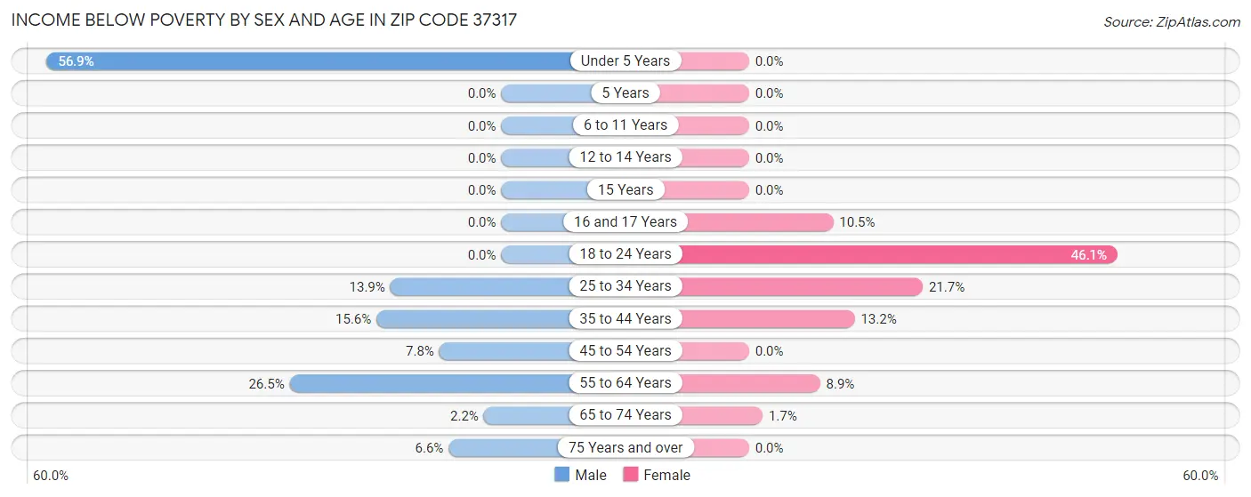 Income Below Poverty by Sex and Age in Zip Code 37317