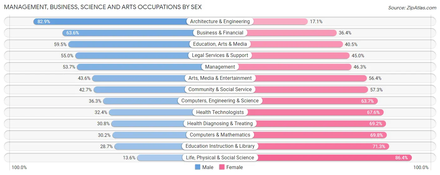 Management, Business, Science and Arts Occupations by Sex in Zip Code 37404