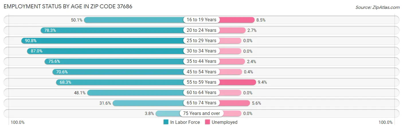 Employment Status by Age in Zip Code 37686